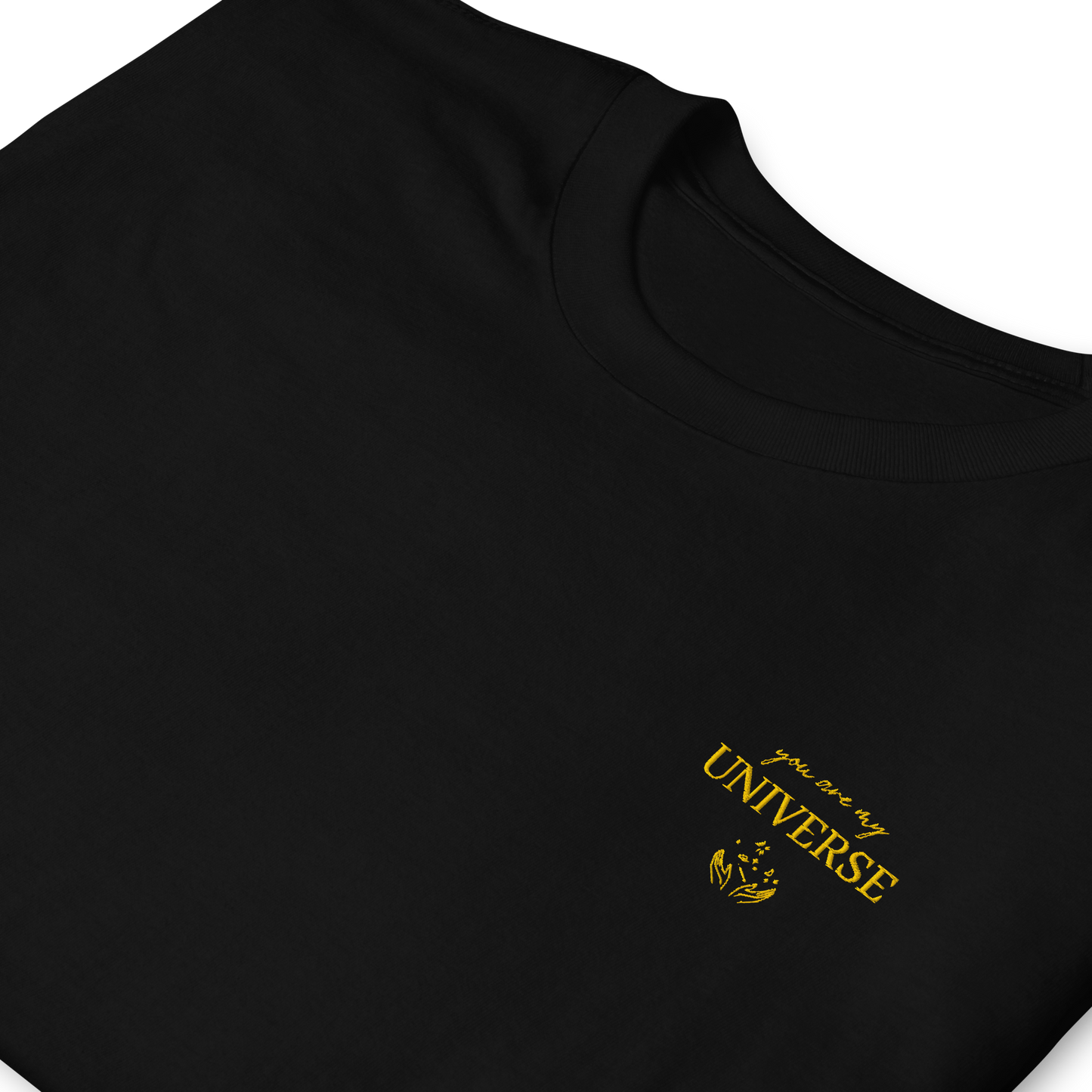 Black Coldplay My Universe t-shirt with gold “My Universe” lettering and space graphic, Coldplay band merch tee for music lovers, concert outfit and fan apparel