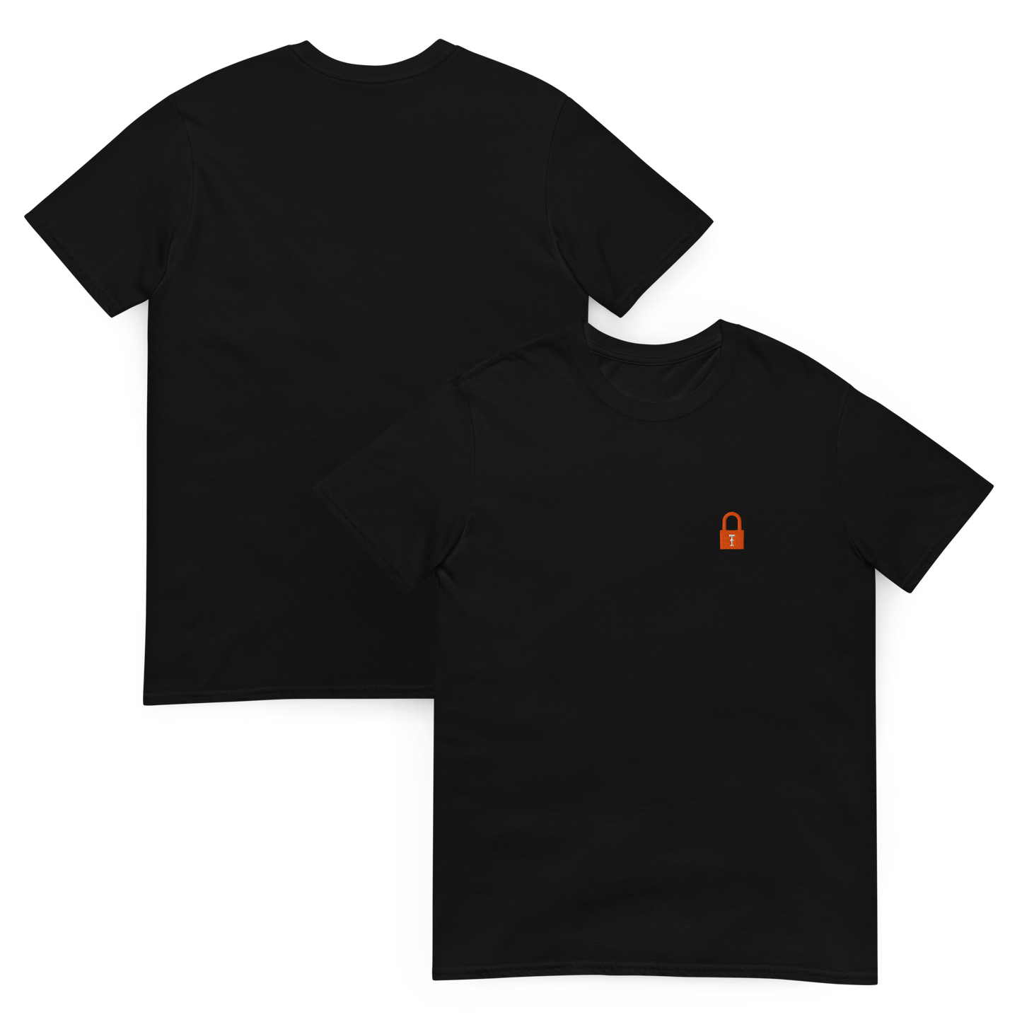 Taylor Swift Showgirl era inspired black t-shirt with minimalist lock graphic, aesthetic Swiftie fan merchandise tee