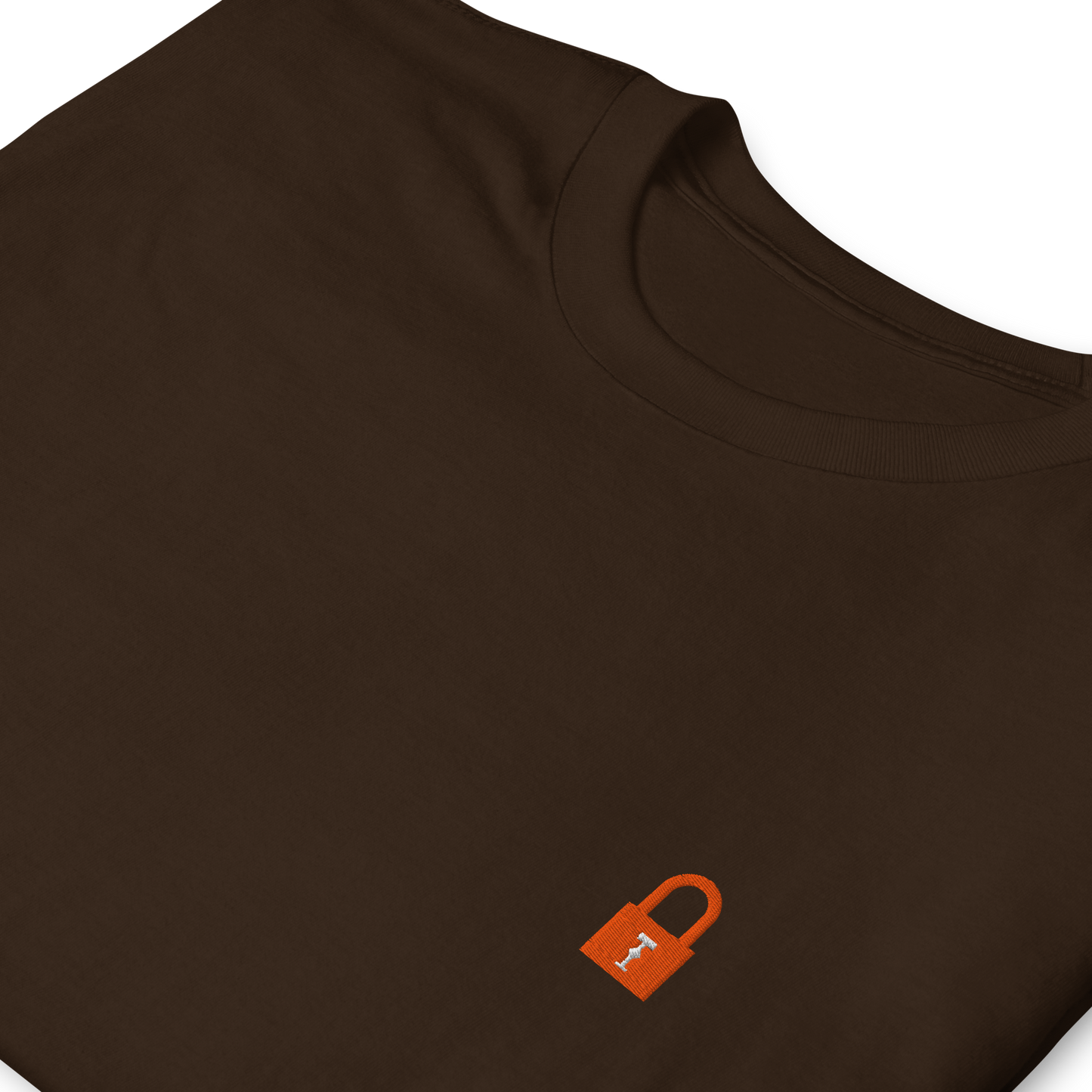 Taylor Swift Showgirl era inspired brown t-shirt with minimalist lock graphic, aesthetic Swiftie fan merchandise tee