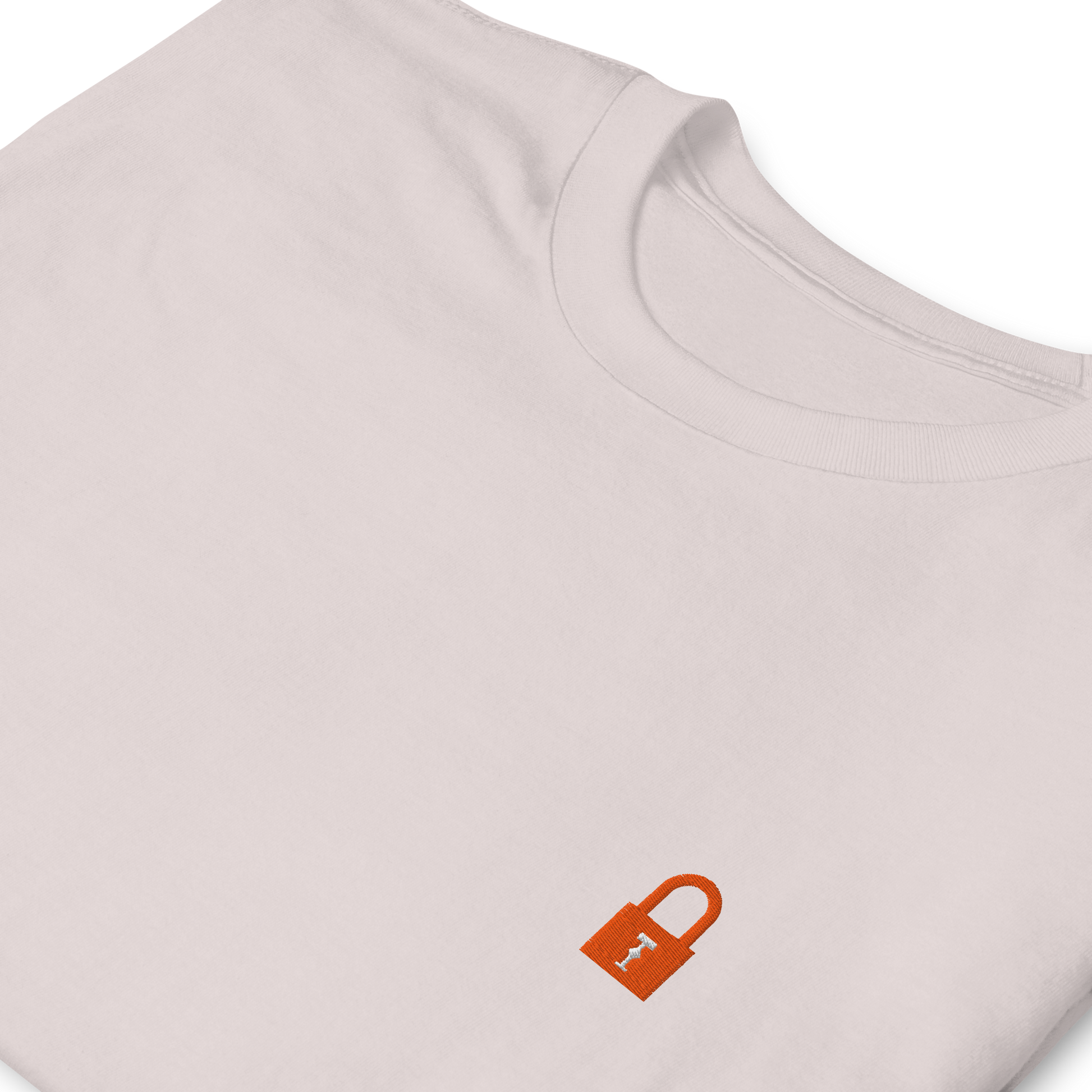 Taylor Swift Showgirl era inspired ice grey t-shirt with minimalist lock graphic, aesthetic Swiftie fan merchandise tee