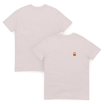 Taylor Swift Showgirl era inspired ice grey t-shirt with minimalist lock graphic, aesthetic Swiftie fan merchandise tee