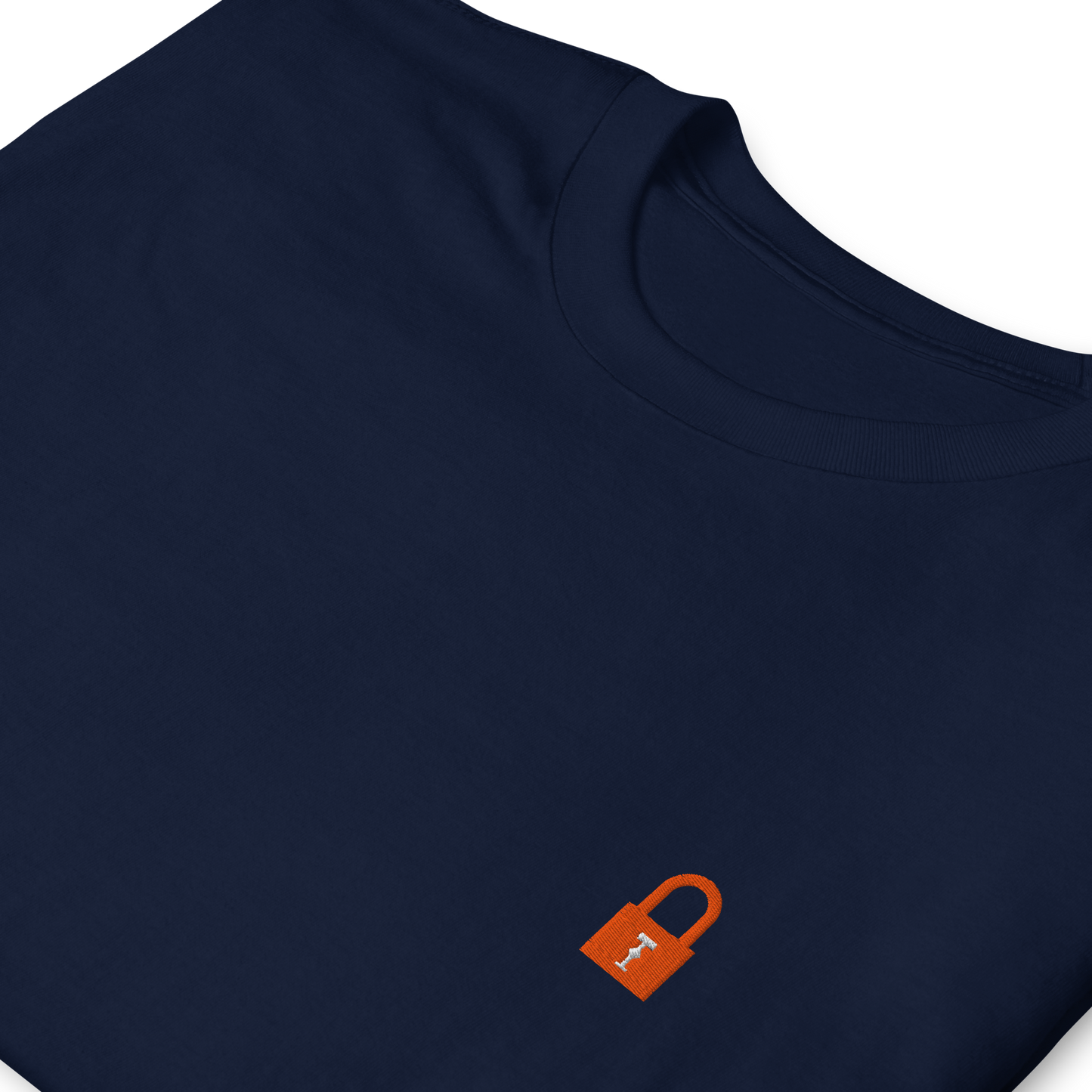 Taylor Swift Showgirl era inspired navy t-shirt with minimalist lock graphic, aesthetic Swiftie fan merchandise tee