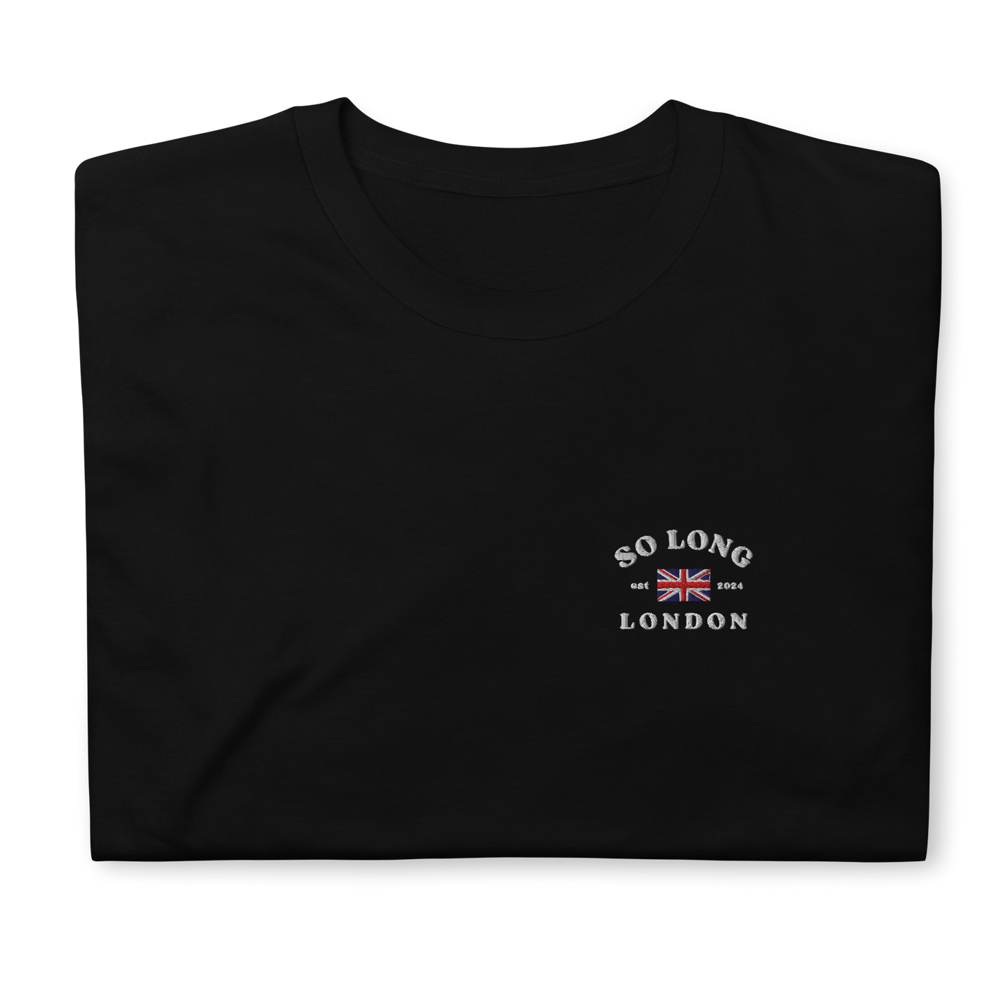 Taylor Swift So Long London inspired black t-shirt with vintage ‘So Long London’ text and UK flag graphic, aesthetic Swiftie fan merchandise tee.