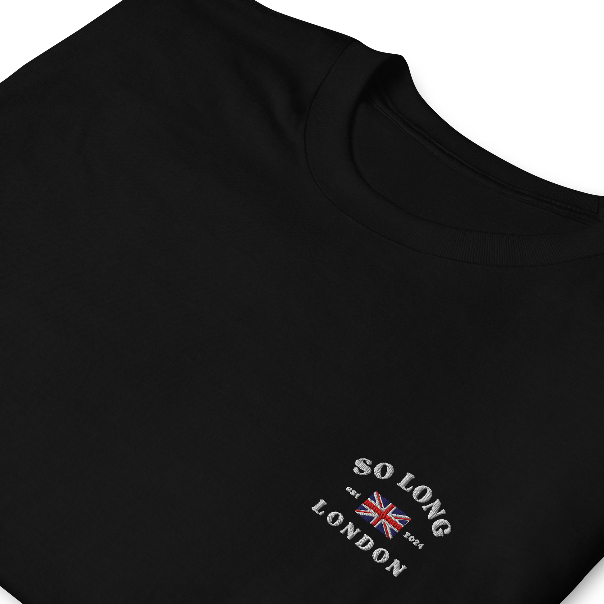 Taylor Swift So Long London inspired black t-shirt with vintage ‘So Long London’ text and UK flag graphic, aesthetic Swiftie fan merchandise tee.